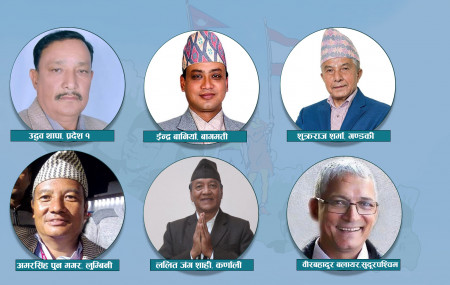 उद्धव थापा, ईन्द्र बानियाँ, शुक्रराज शर्मा, अमरसिंह पुन मगर, ललितजंग शाही, बीरबहादुर बलायर।